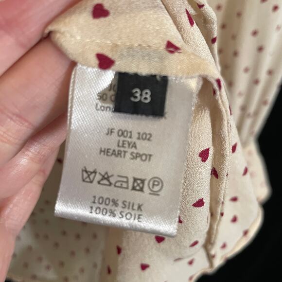 Joseph French Designer Heart Spot Leya Blouse Silk Ecru Berry Mock Neck 38 6 - Picture 5 of 7